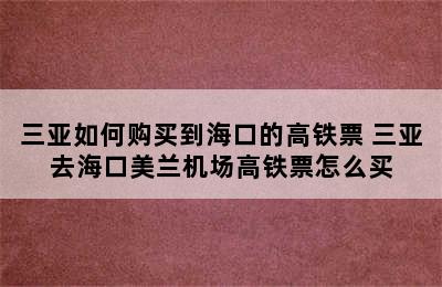 三亚如何购买到海口的高铁票 三亚去海口美兰机场高铁票怎么买